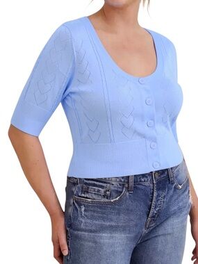 Torrid Pointelle Cardigan Short Sleeve Cropped Sweater Blue
